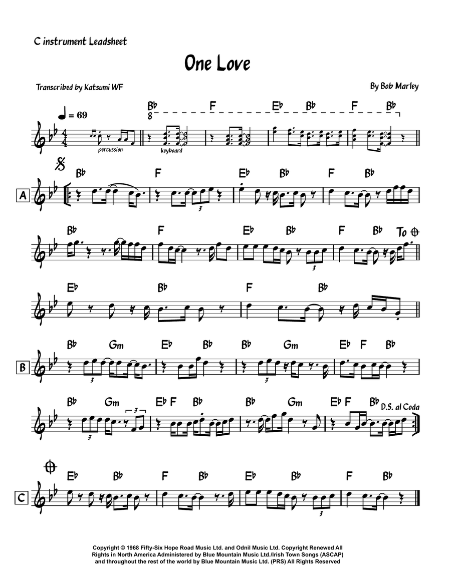 One Love One Love Piano scores gallery preview page 1