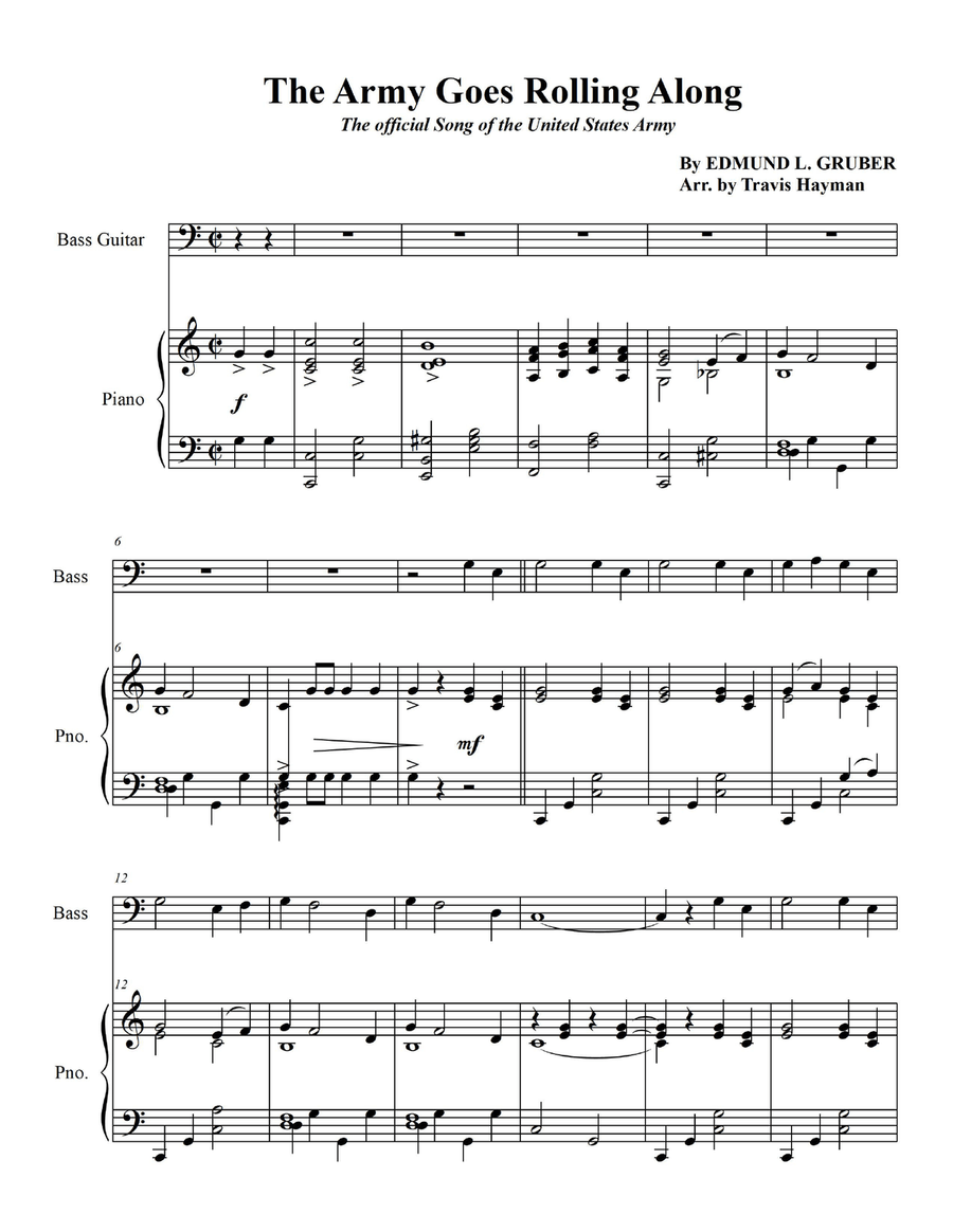 The Army Goes Rolling Along - Bass Guitar with Piano Accompaniment Bass Guitar scores gallery preview page 3