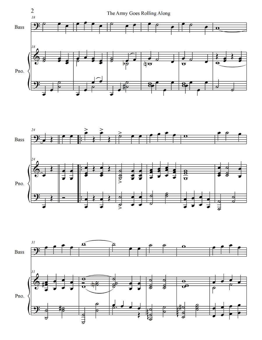 The Army Goes Rolling Along - Bass Guitar with Piano Accompaniment Bass Guitar scores gallery preview page 4