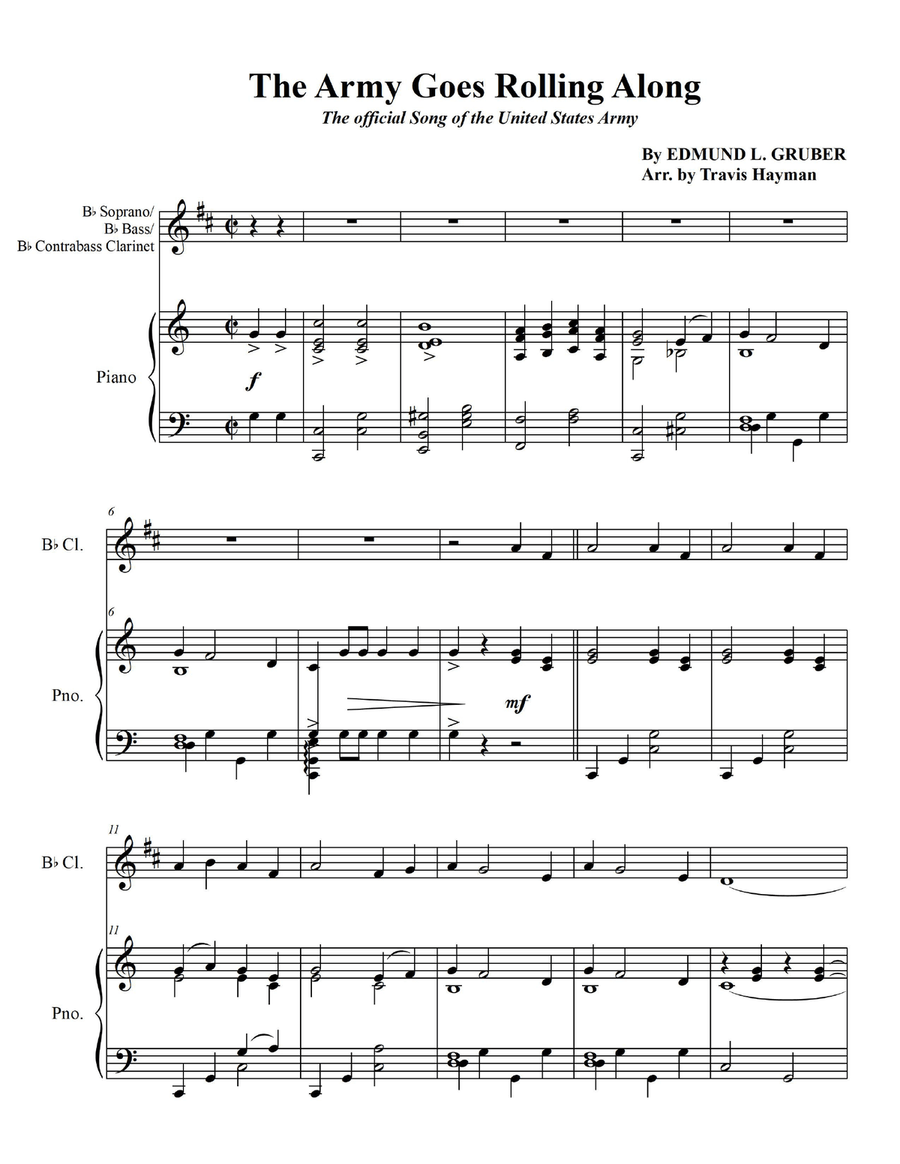The Army Goes Rolling Along - Bb Soprano/Bb Bass/Bb Contrabass Clarinet with Piano Accompaniment B-Flat Clarinet scores gallery preview page 3