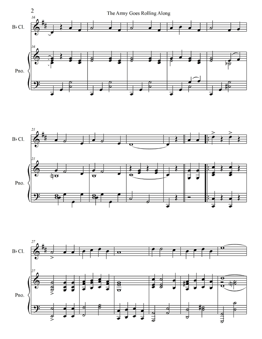 The Army Goes Rolling Along - Bb Soprano/Bb Bass/Bb Contrabass Clarinet with Piano Accompaniment B-Flat Clarinet scores gallery preview page 4