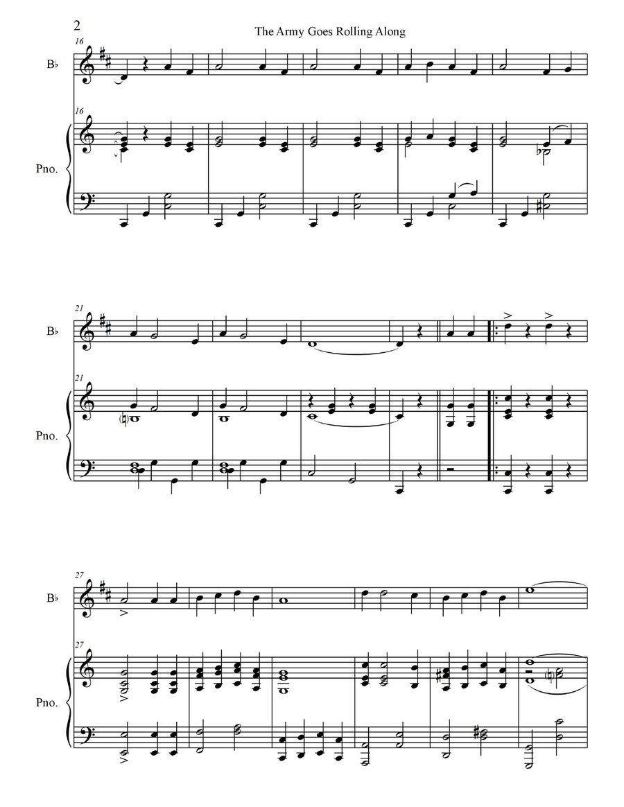 The Army Goes Rolling Along - for Trumpet/Bb Cornet/Bb Flugelhorn with Piano Accompaniment Cornet scores gallery preview page 4