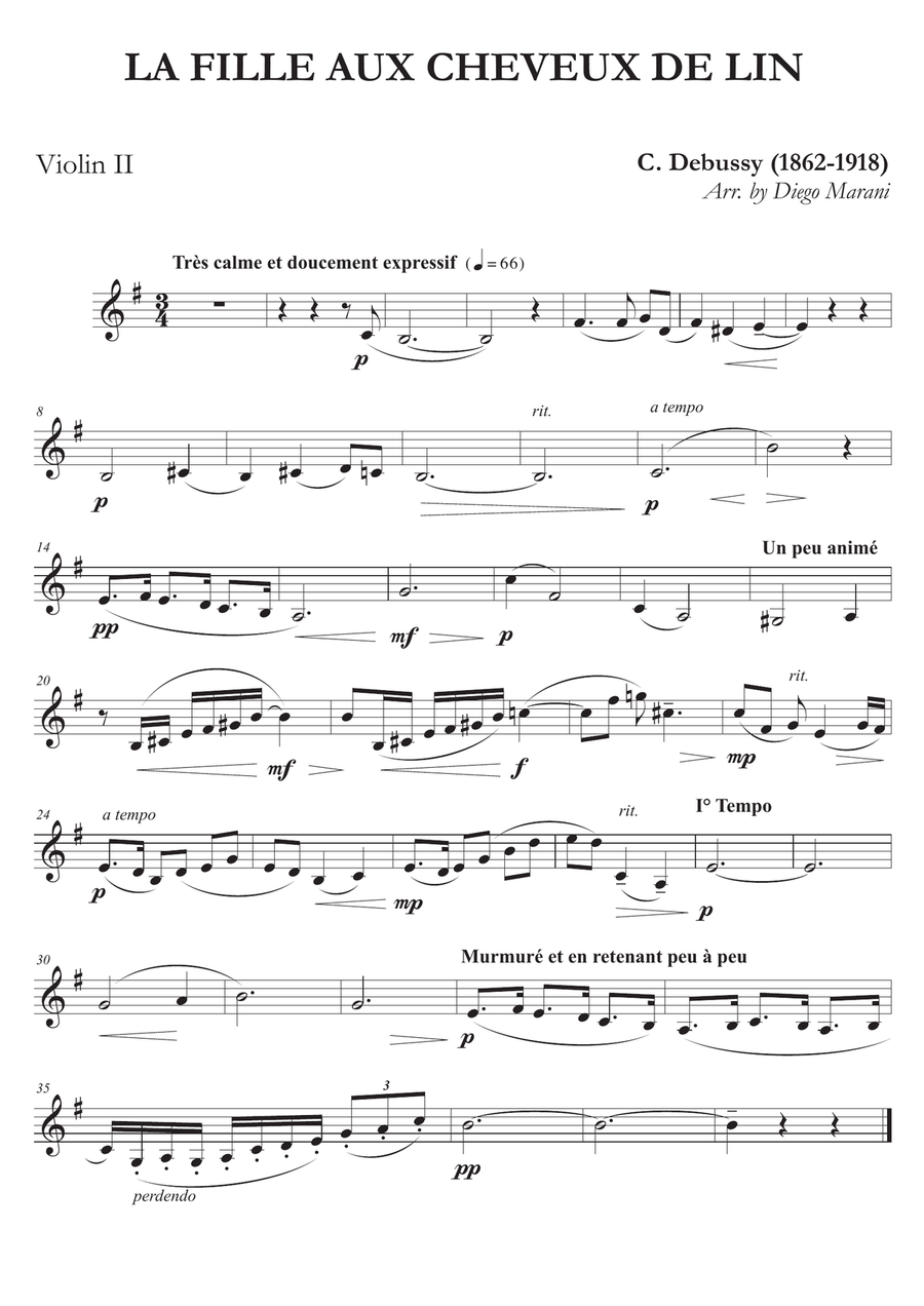 La Fille Aux Cheveux De Lin for String Quartet String Quartet scores gallery preview page 2