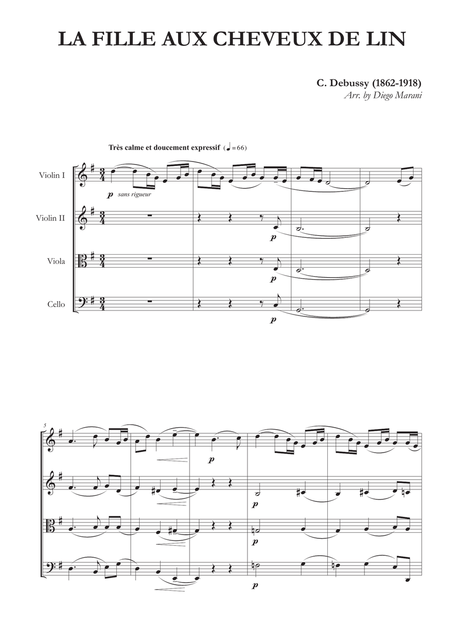 La Fille Aux Cheveux De Lin for String Quartet String Quartet scores gallery preview page 3