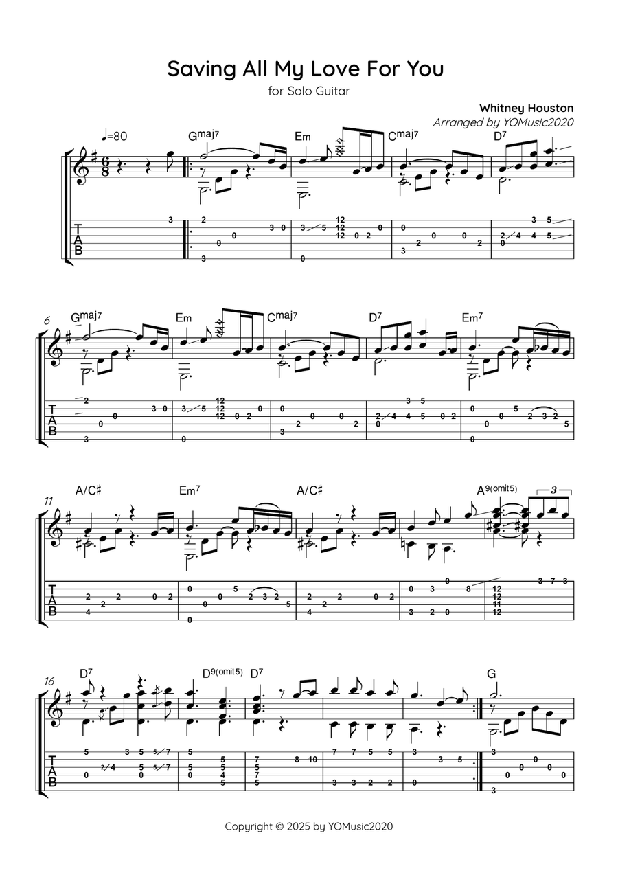 Saving All My Love For You Acoustic Guitar scores gallery preview page 1