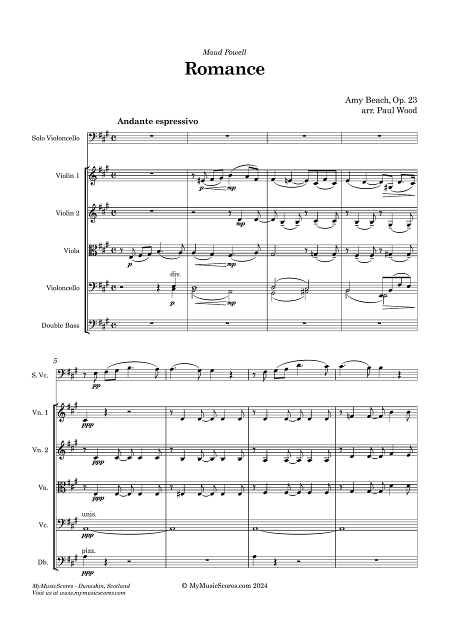 Beach Romance Op 23 for Cello and String Orchestra String Orchestra scores gallery preview page 2