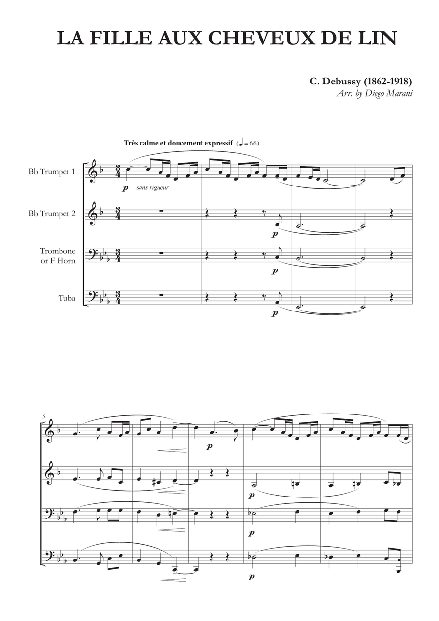 La Fille Aux Cheveux De Lin for Brass Quartet Brass Quartet scores gallery preview page 3