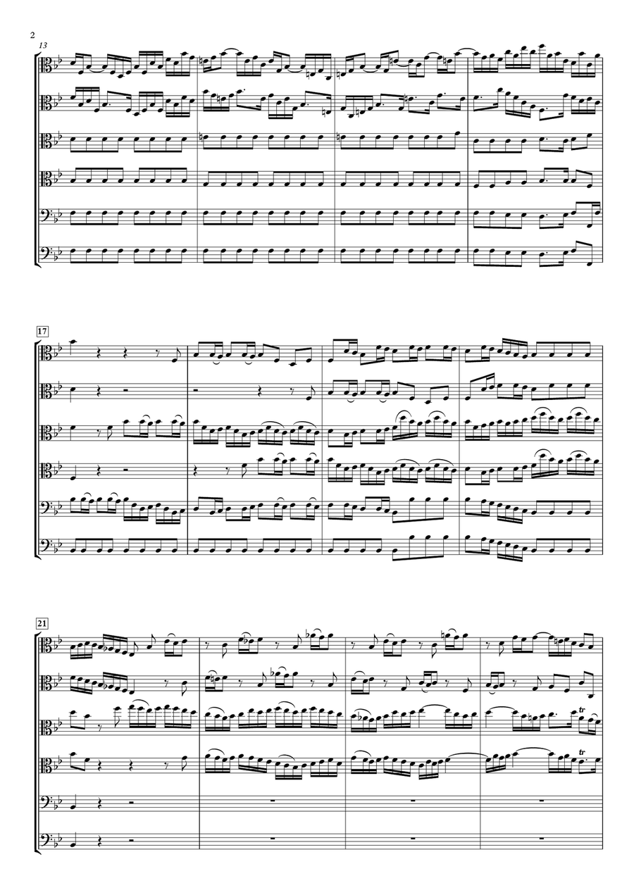 Brandenburg Concerto No.6, BWV 1051 for 4 Violas, Cello and Contrabass -Balanced version- String Orchestra scores gallery preview page 2