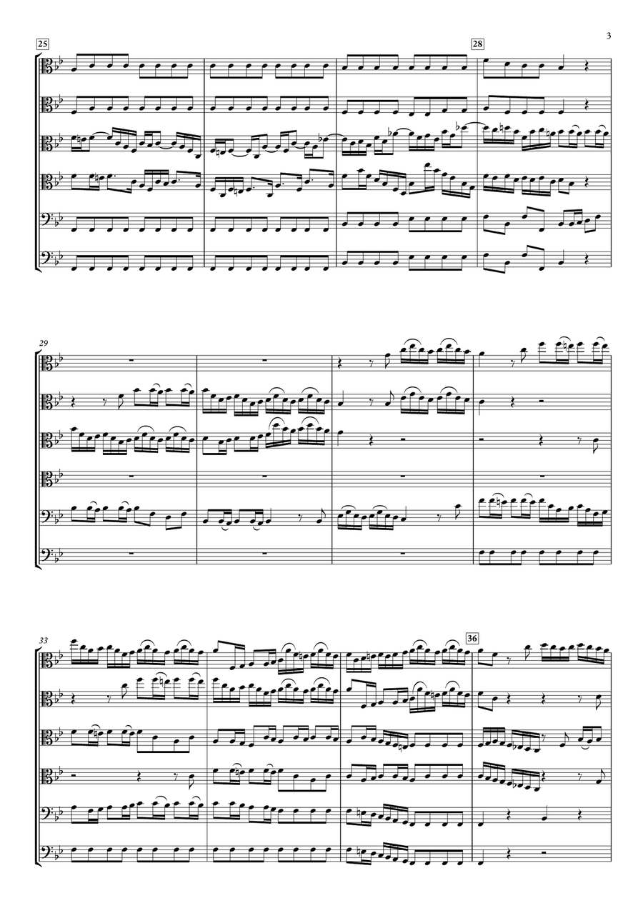 Brandenburg Concerto No.6, BWV 1051 for 4 Violas, Cello and Contrabass -Balanced version- String Orchestra scores gallery preview page 3