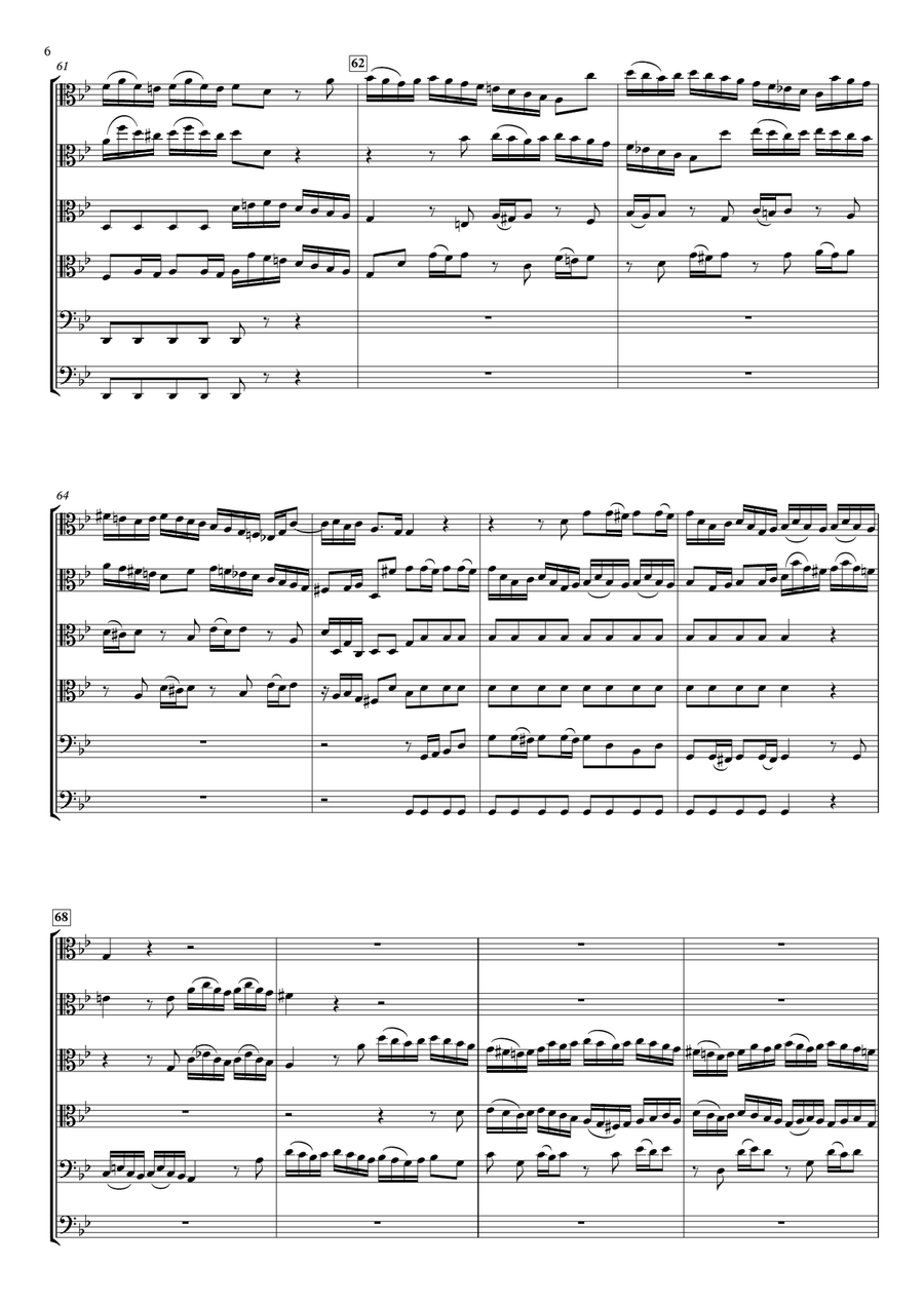 Brandenburg Concerto No.6, BWV 1051 for 4 Violas, Cello and Contrabass -Balanced version- String Orchestra scores gallery preview page 6