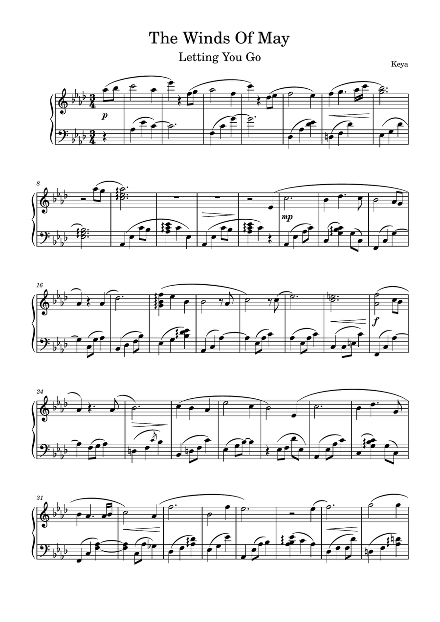 The Winds Of May - Letting You Go Piano Solo scores gallery preview page 1