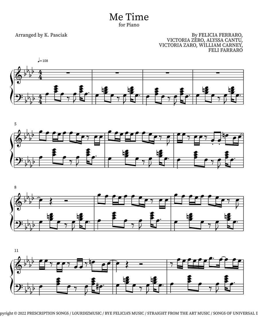 Me Time Me Time Piano scores gallery preview page 1