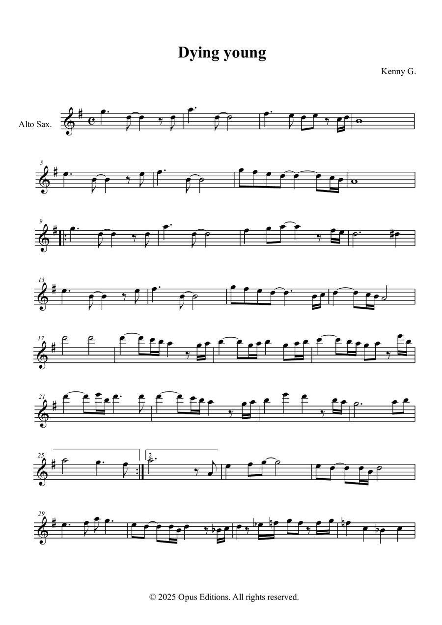 Theme From Dying Young Alto Saxophone scores gallery preview page 1