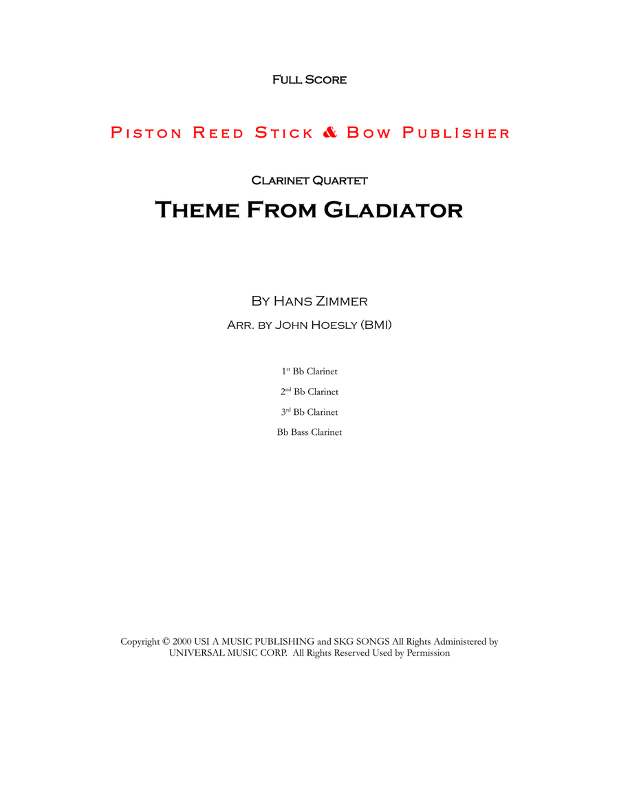 Gladiator Main Theme Clarinet Quartet scores gallery preview page 1