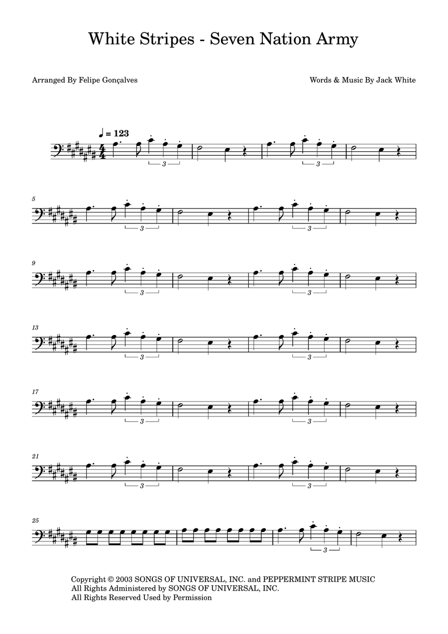 Seven Nation Army Seven Nation Army Bass Guitar scores gallery preview page 1