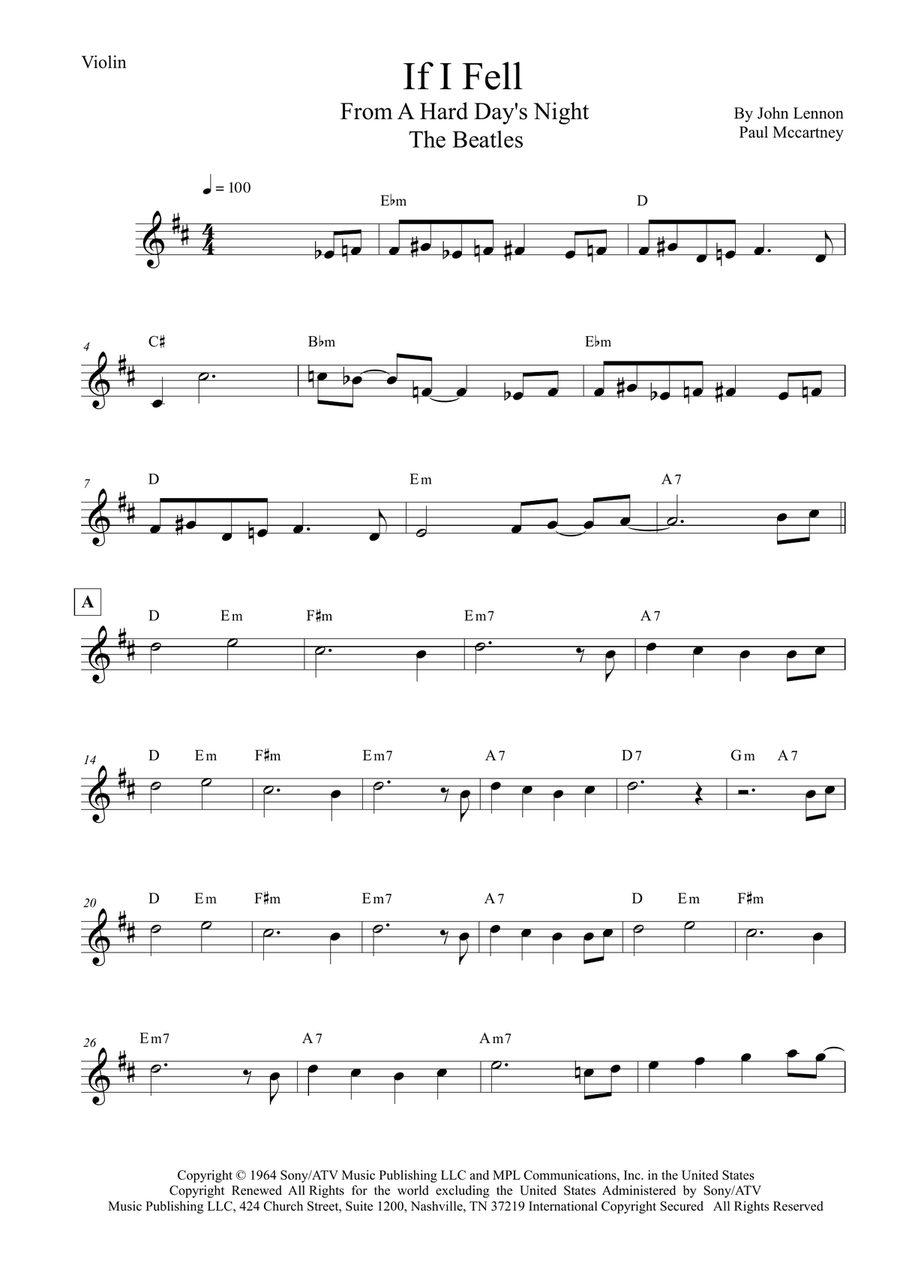 If I Fell If I Fell Violin Solo scores gallery preview page 1