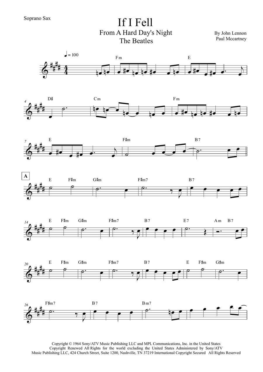 If I Fell If I Fell Soprano Saxophone scores gallery preview page 1