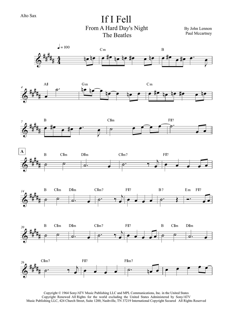 If I Fell If I Fell Alto Saxophone scores gallery preview page 1