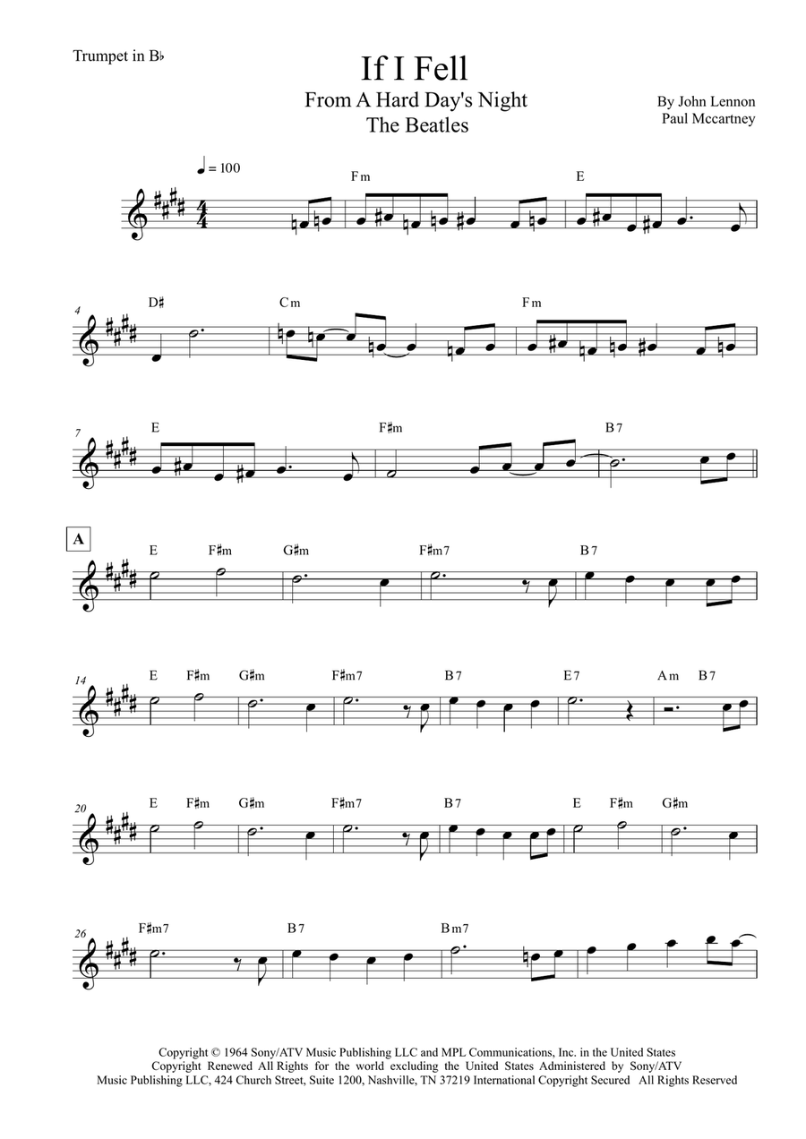 If I Fell If I Fell B-Flat Trumpet scores gallery preview page 1