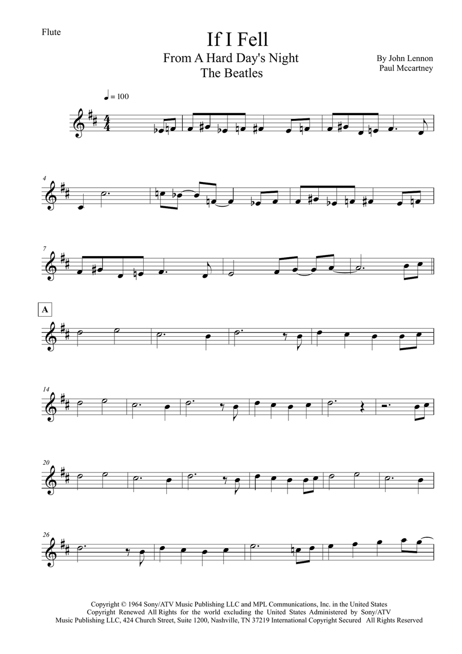 If I Fell If I Fell Flute Solo scores gallery preview page 1