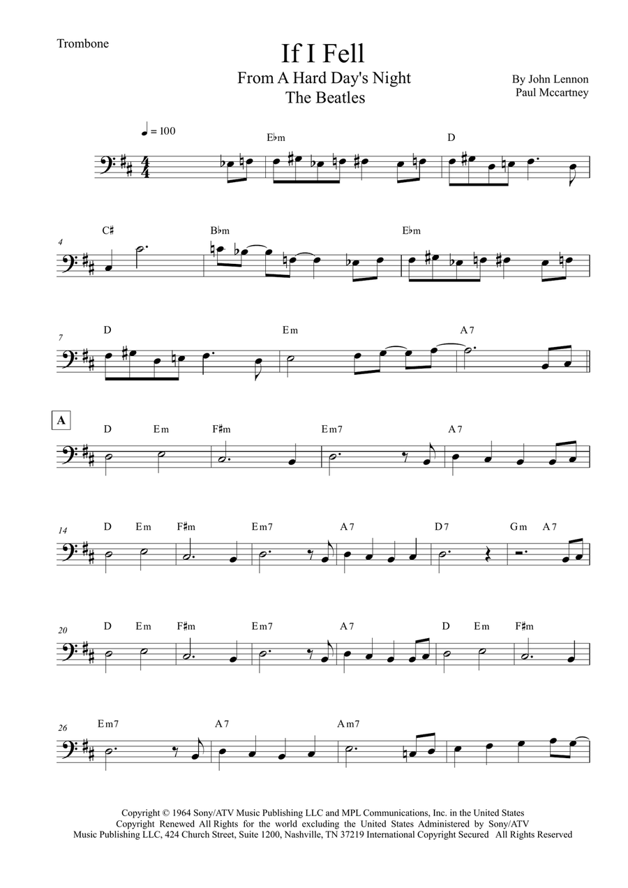 If I Fell If I Fell Trombone Solo scores gallery preview page 1