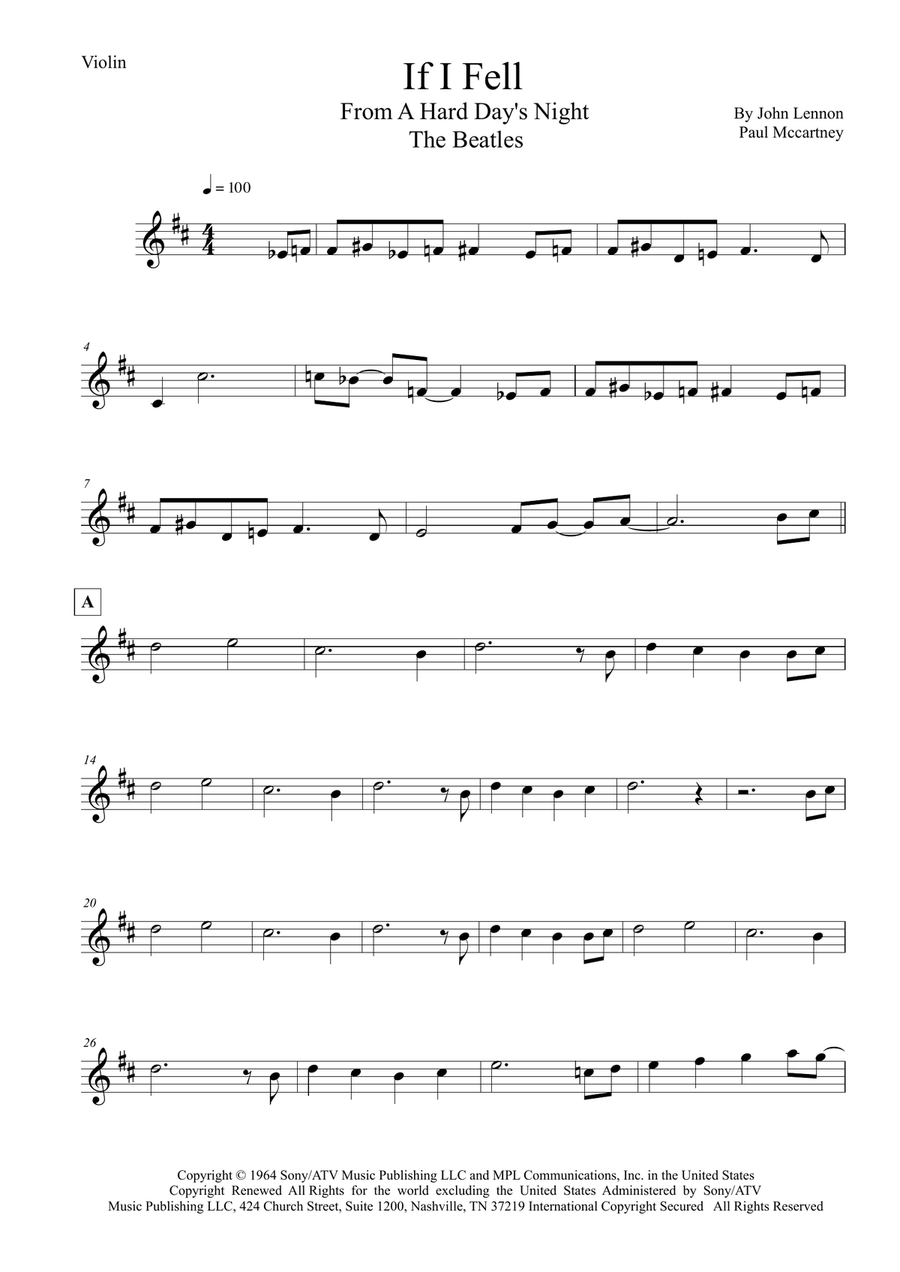 If I Fell If I Fell Violin Solo scores gallery preview page 1