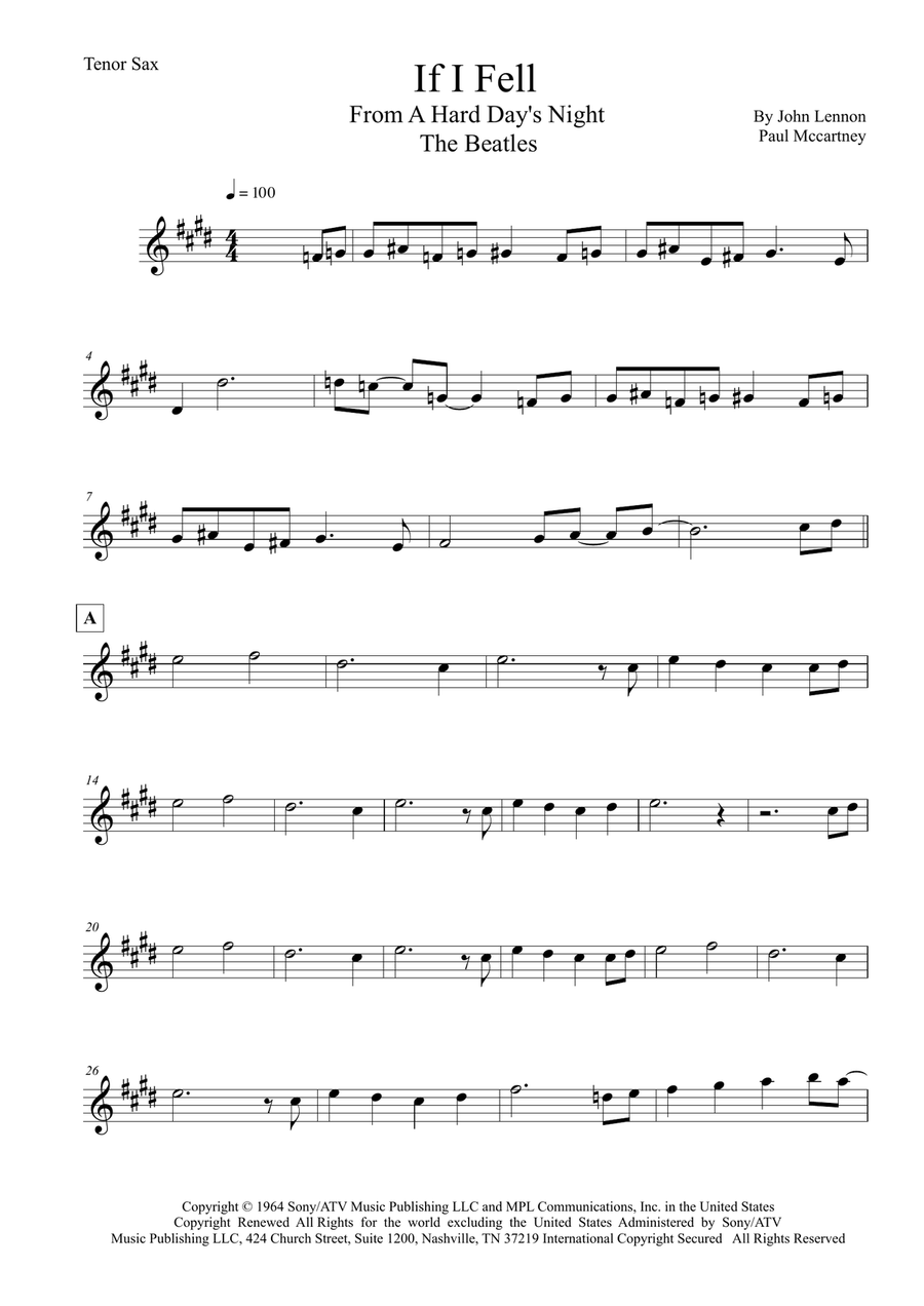 If I Fell If I Fell Tenor Saxophone scores gallery preview page 1