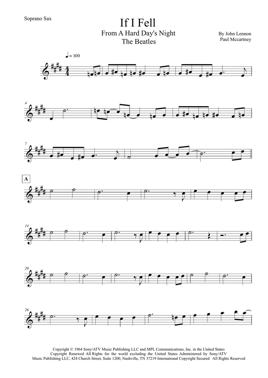 If I Fell If I Fell Soprano Saxophone scores gallery preview page 1