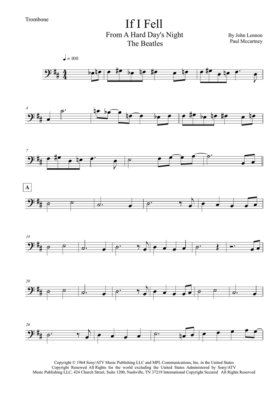 If I Fell If I Fell Trombone Solo scores gallery preview page 1