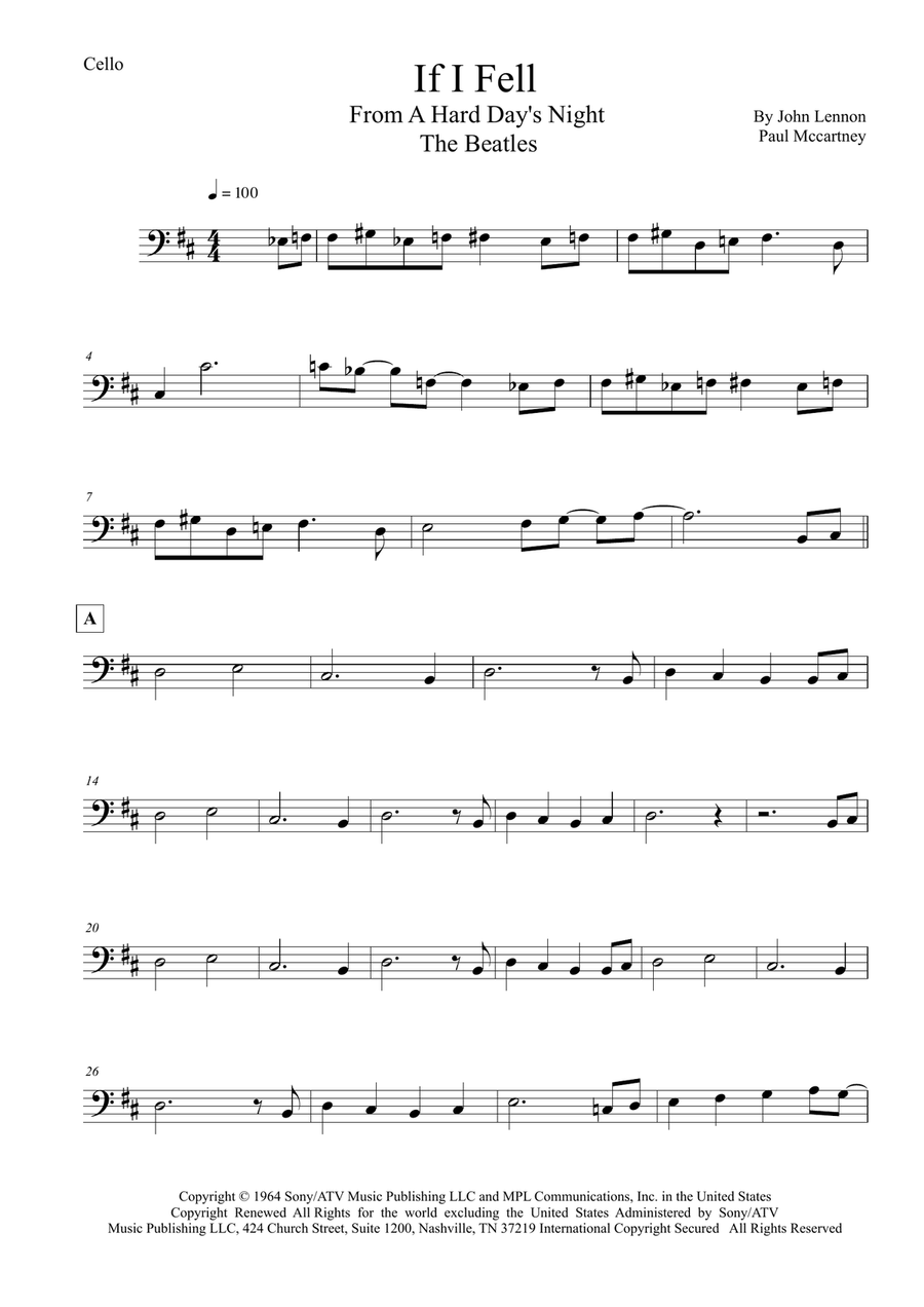 If I Fell If I Fell Cello Solo scores gallery preview page 1