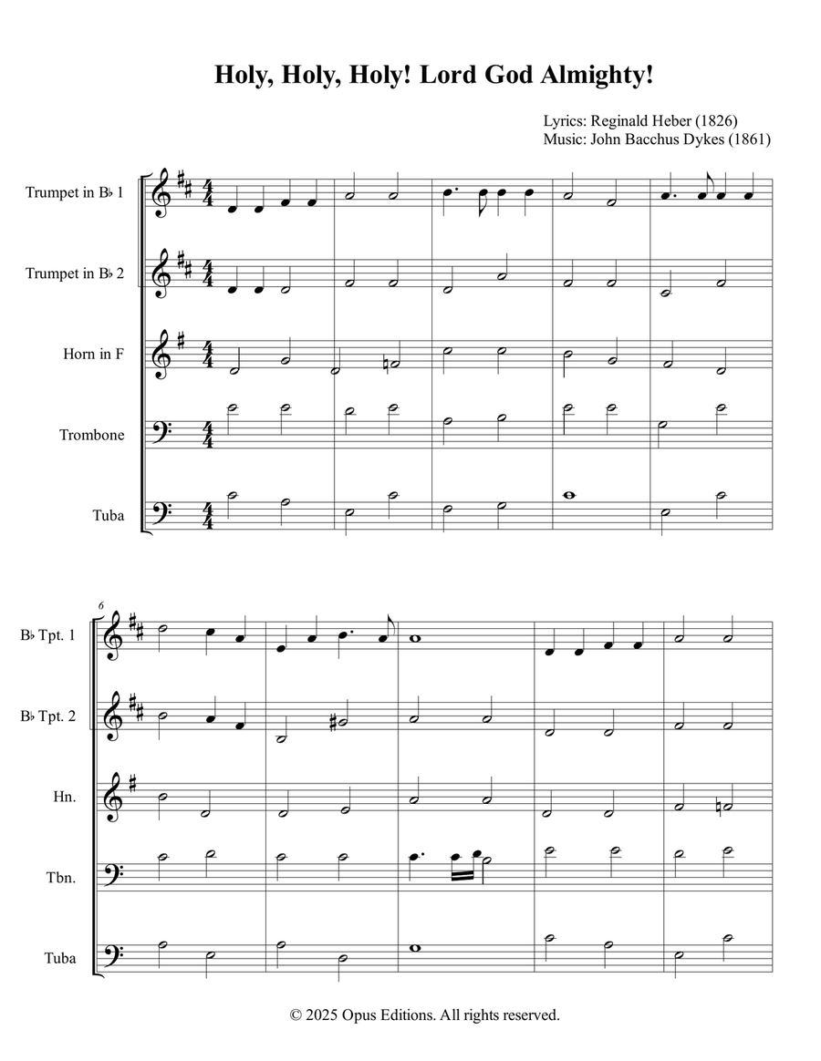 Holy, Holy, Holy! Lord God Almighty! Brass Quintet scores gallery preview page 1