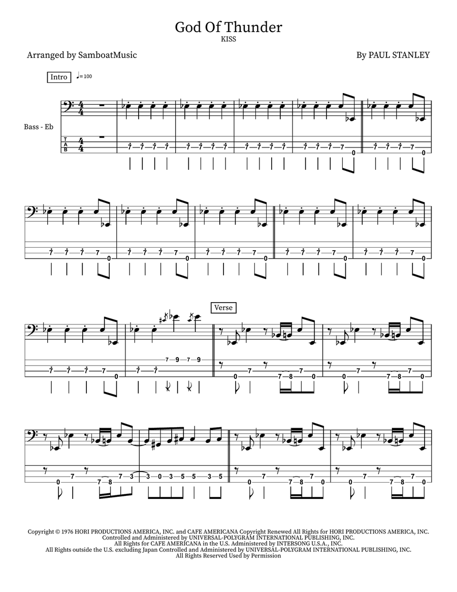 God Of Thunder God Of Thunder Bass Guitar scores gallery preview page 1