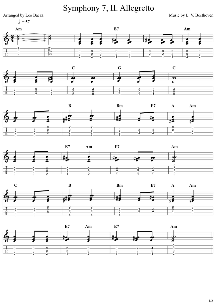 Symphony 7, II. Allegretto Ukulele scores gallery preview page 1