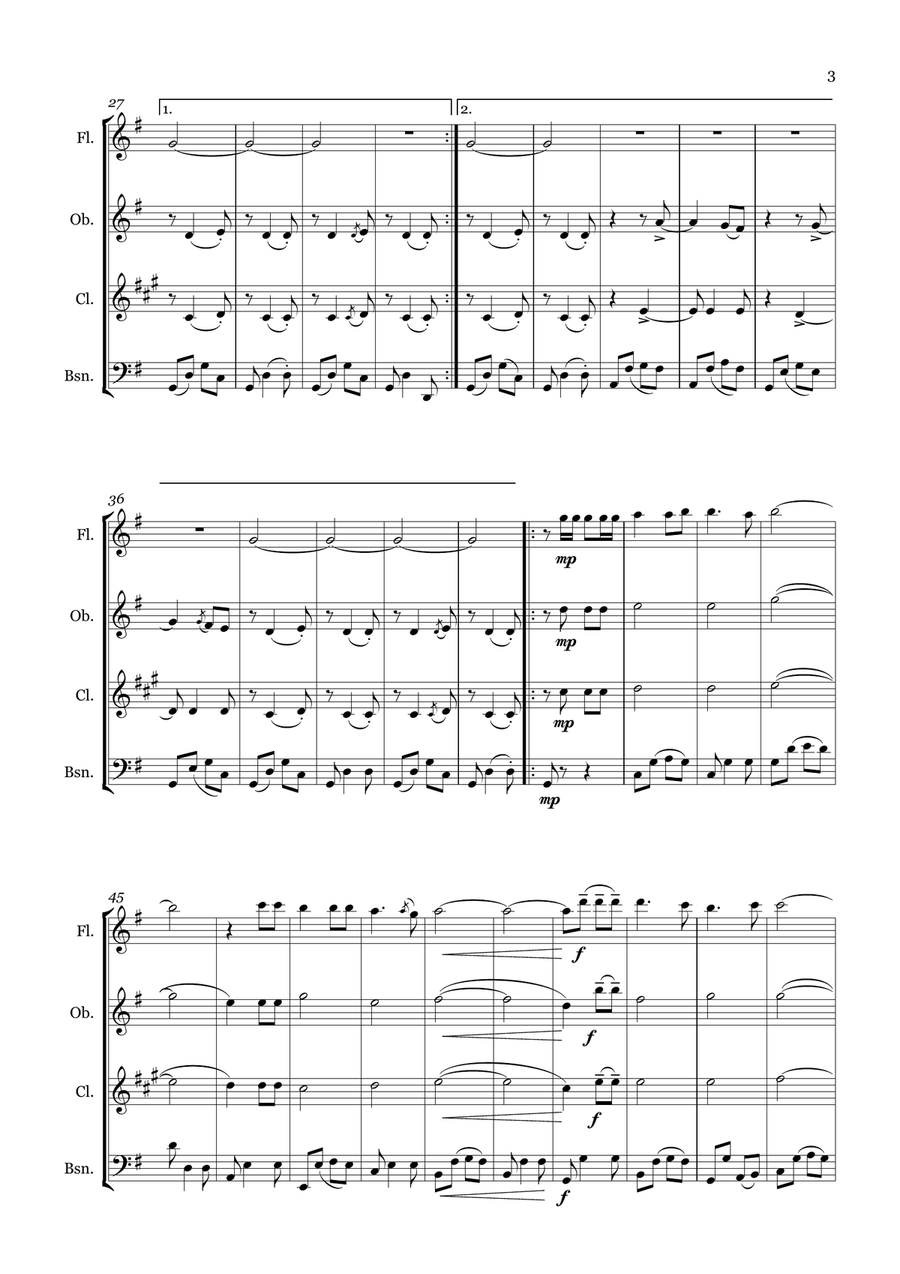 Kathy's Song Kathy's Song Woodwind Quartet scores gallery preview page 3