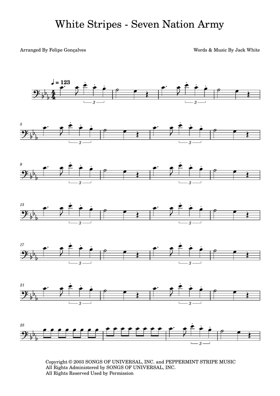 Seven Nation Army Seven Nation Army Bass Guitar scores gallery preview page 1
