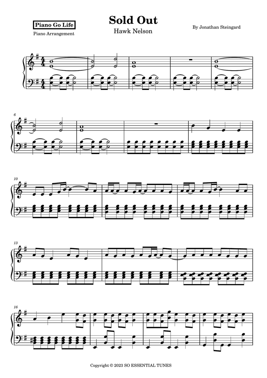 Sold Out Sold Out Piano Solo scores gallery preview page 1