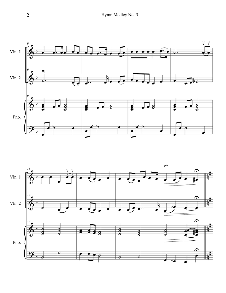 Hymn Medley No. 5 (Violin Duet with Piano Accompaniment) String Duet scores gallery preview page 2