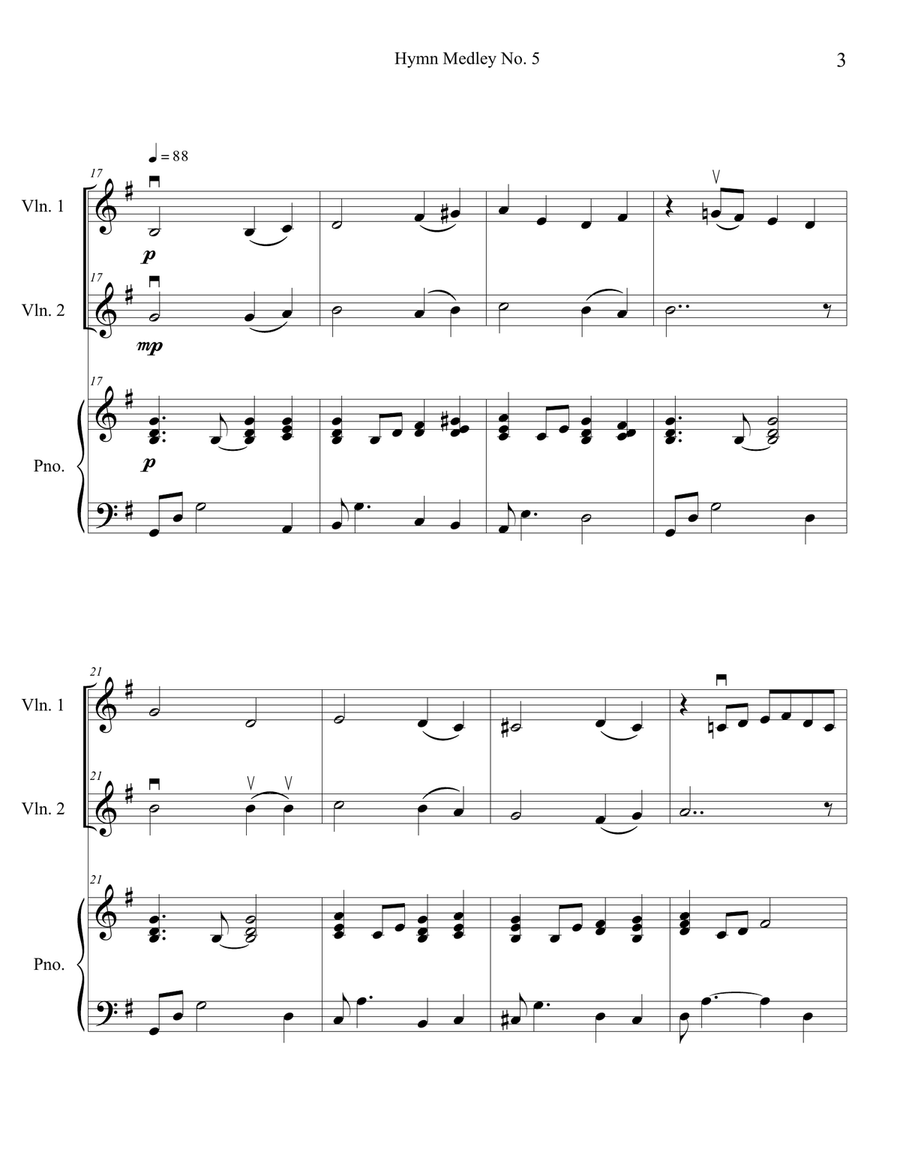 Hymn Medley No. 5 (Violin Duet with Piano Accompaniment) String Duet scores gallery preview page 3