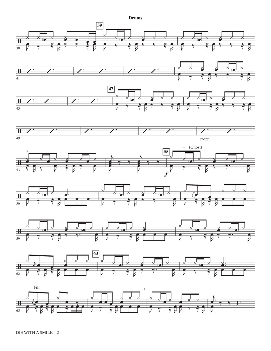 Die With A Smile (arr. Mark Brymer) - Drum Set Choir scores gallery preview page 2