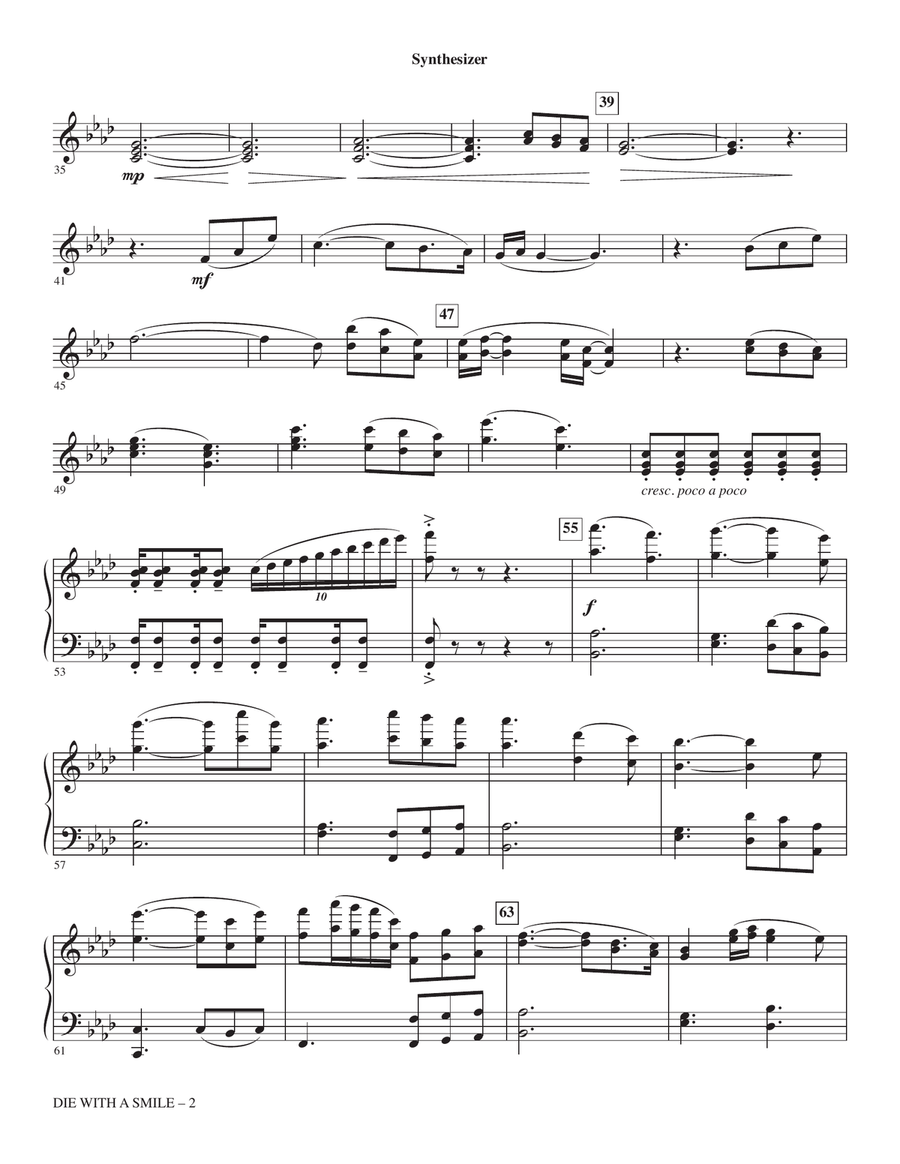 Die With A Smile (arr. Mark Brymer) - Synthesizer Choir scores gallery preview page 2