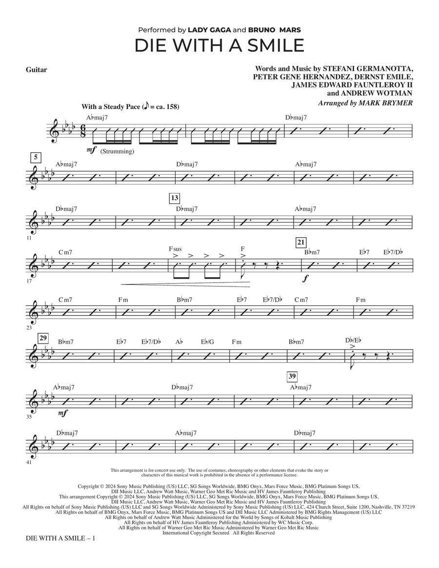 Die With A Smile (arr. Mark Brymer) - Guitar Choir scores gallery preview page 1
