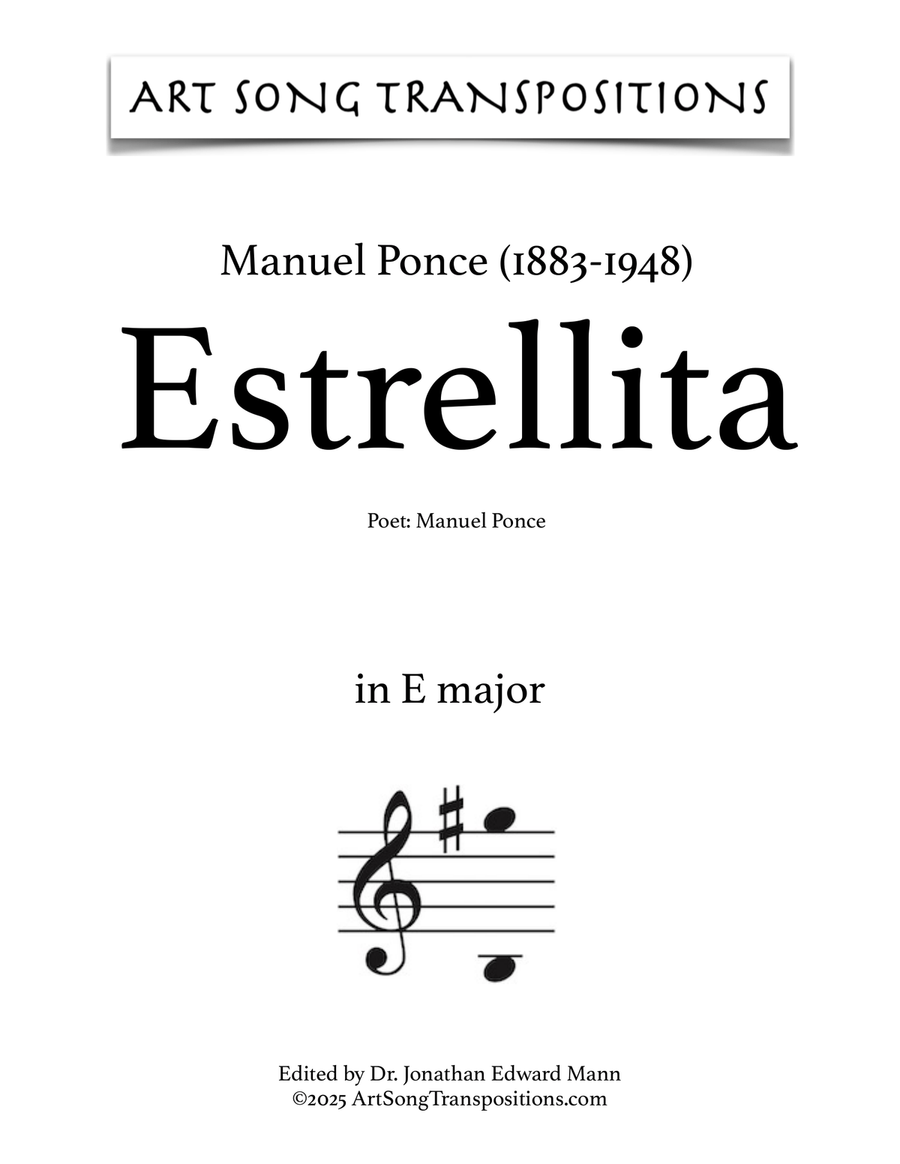 PONCE: Estrellita (transposed to E major) Piano, Vocal scores gallery preview page 1