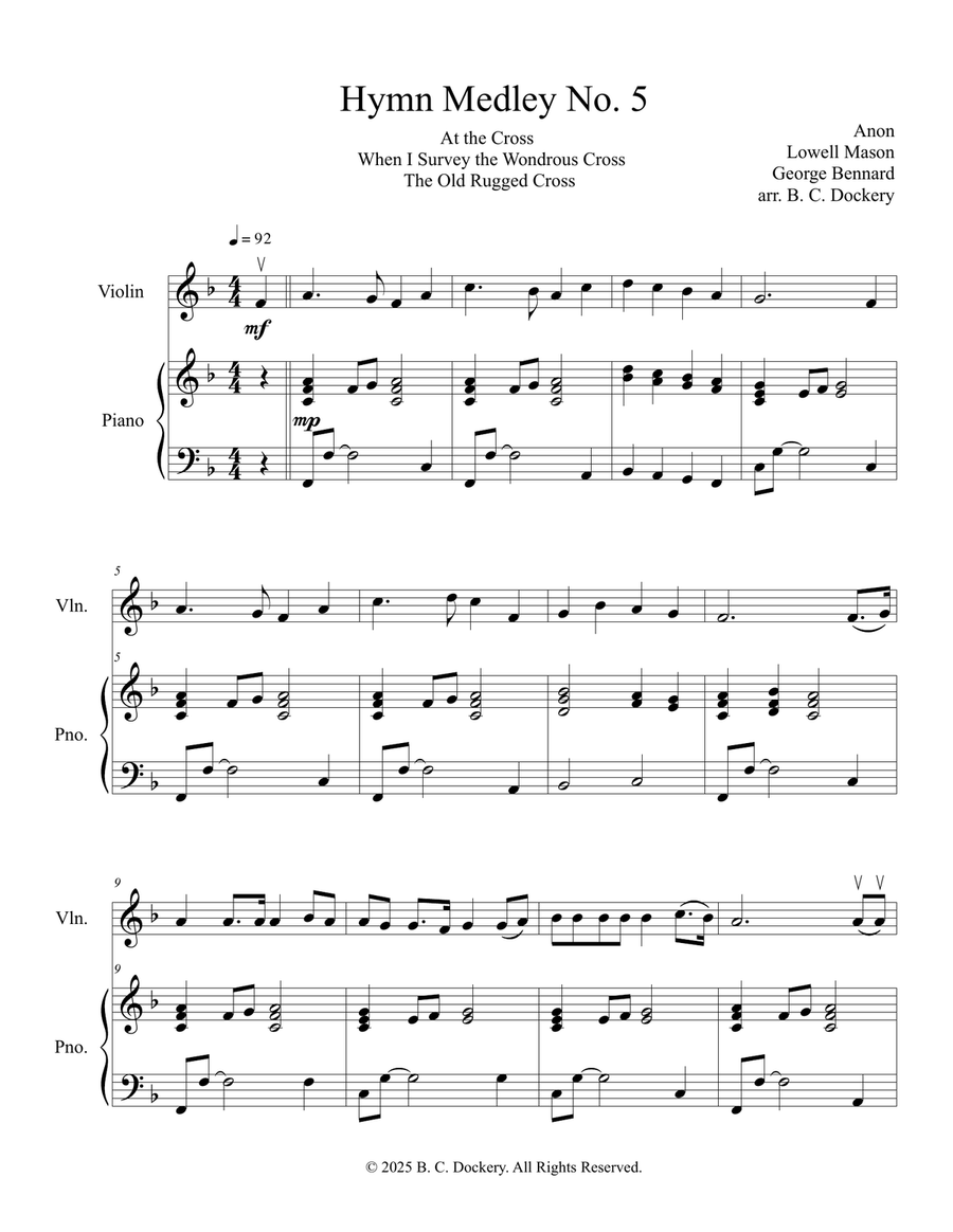 Hymn Medley No. 5 (Violin Solo with Piano Accompaniment) Violin Solo scores gallery preview page 1