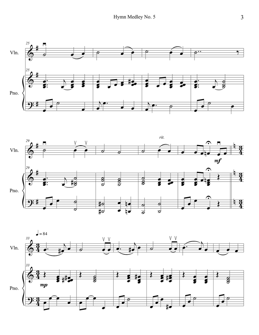Hymn Medley No. 5 (Violin Solo with Piano Accompaniment) Violin Solo scores gallery preview page 3