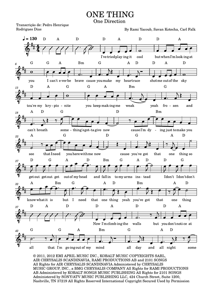 One Thing One Thing Piano scores gallery preview page 1