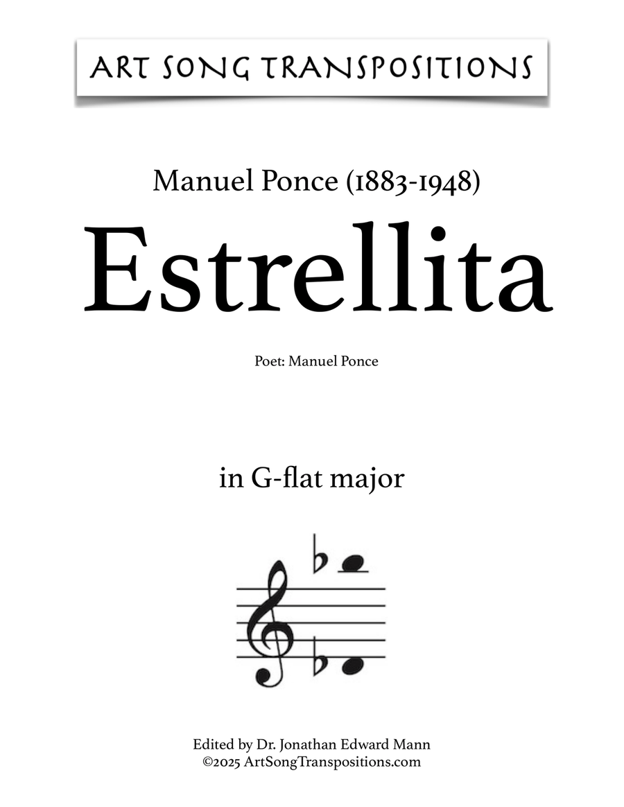 PONCE: Estrellita (transposed to G-flat major) Piano, Vocal scores gallery preview page 1