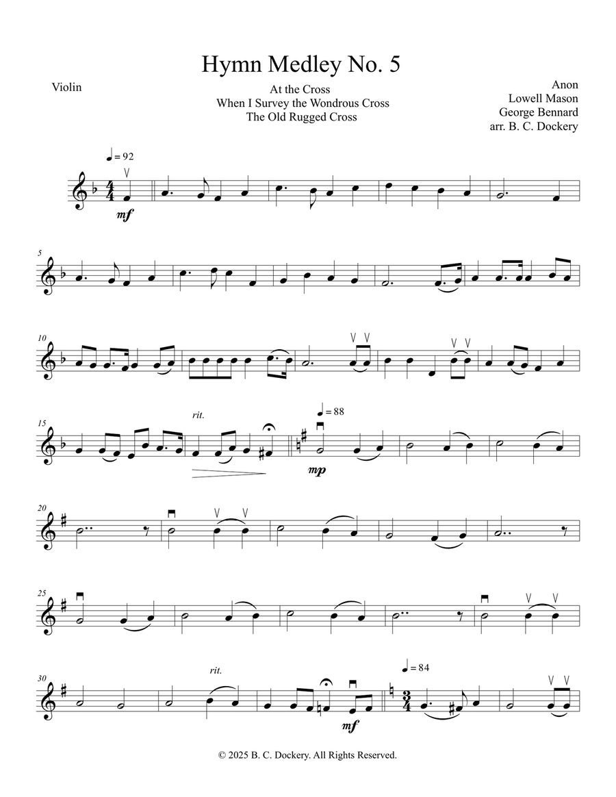 Hymn Medley No. 5 (Violin Solo) Violin Solo scores gallery preview page 1