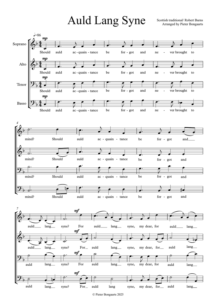 Auld Lang Syne SATB a cappella 4-Part scores gallery preview page 2