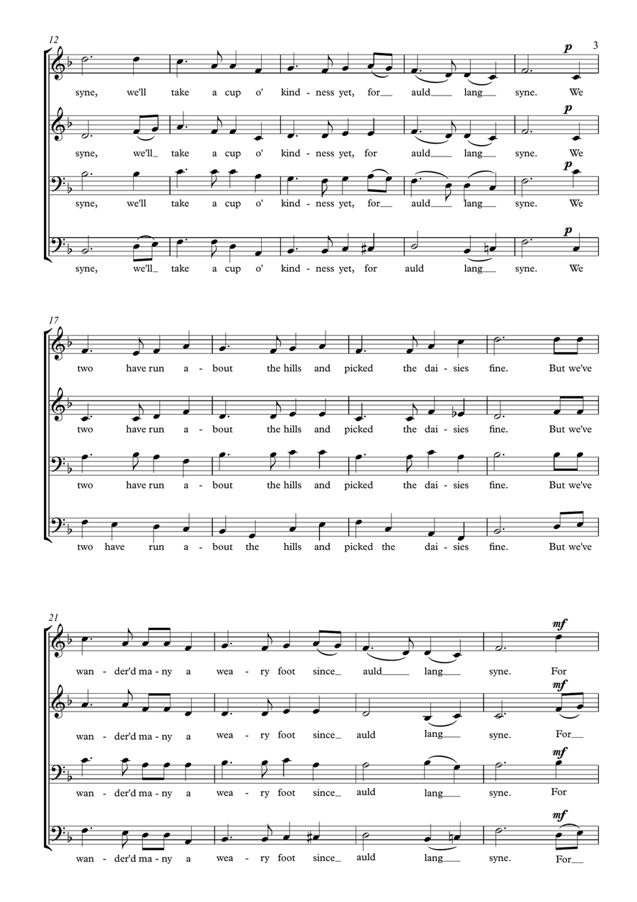 Auld Lang Syne SATB a cappella 4-Part scores gallery preview page 3
