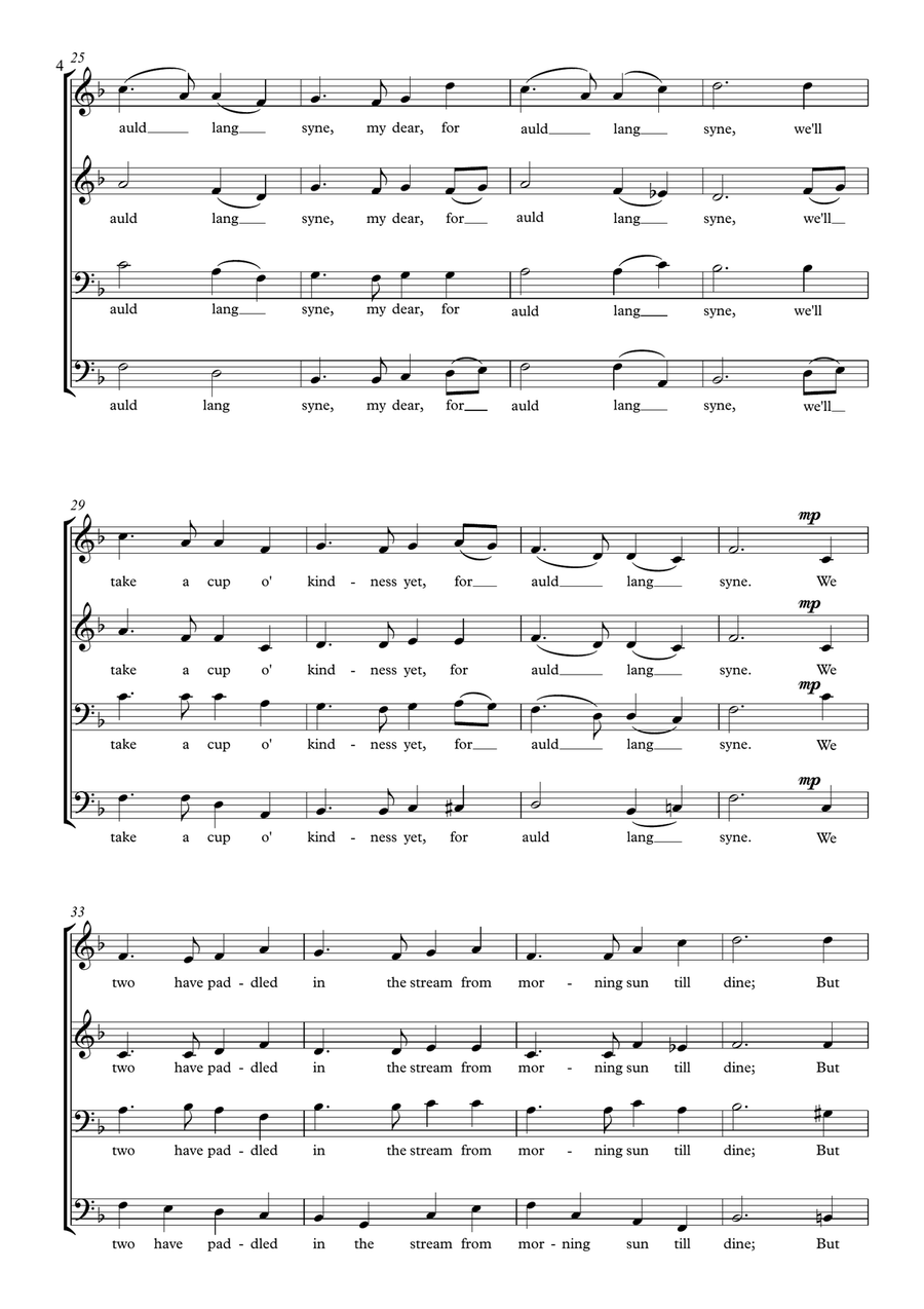 Auld Lang Syne SATB a cappella 4-Part scores gallery preview page 4